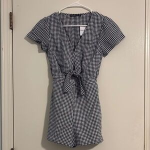 Navy and White Gingham Romper